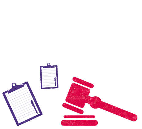 red gavel and files